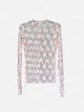 Free People Sheer Floral Lace Long-Sleeve Top - Pink & White